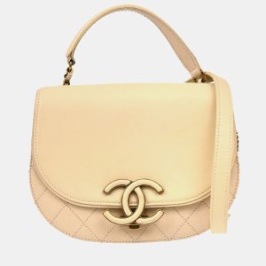 Chanel Coco Curve Messenger Small Beige Shiny Calfskin Goatskin Quilted Flap Bag, Satchels - Luxury Closet catalog