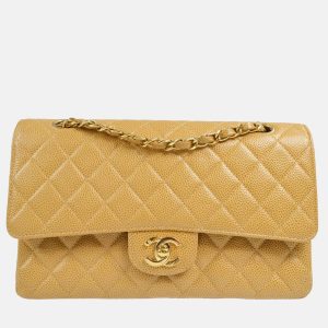 Chanel Classic Double Flap Medium Beige Caviar Leather Shoulder Bag, Handbags - Luxury Closet catalog
