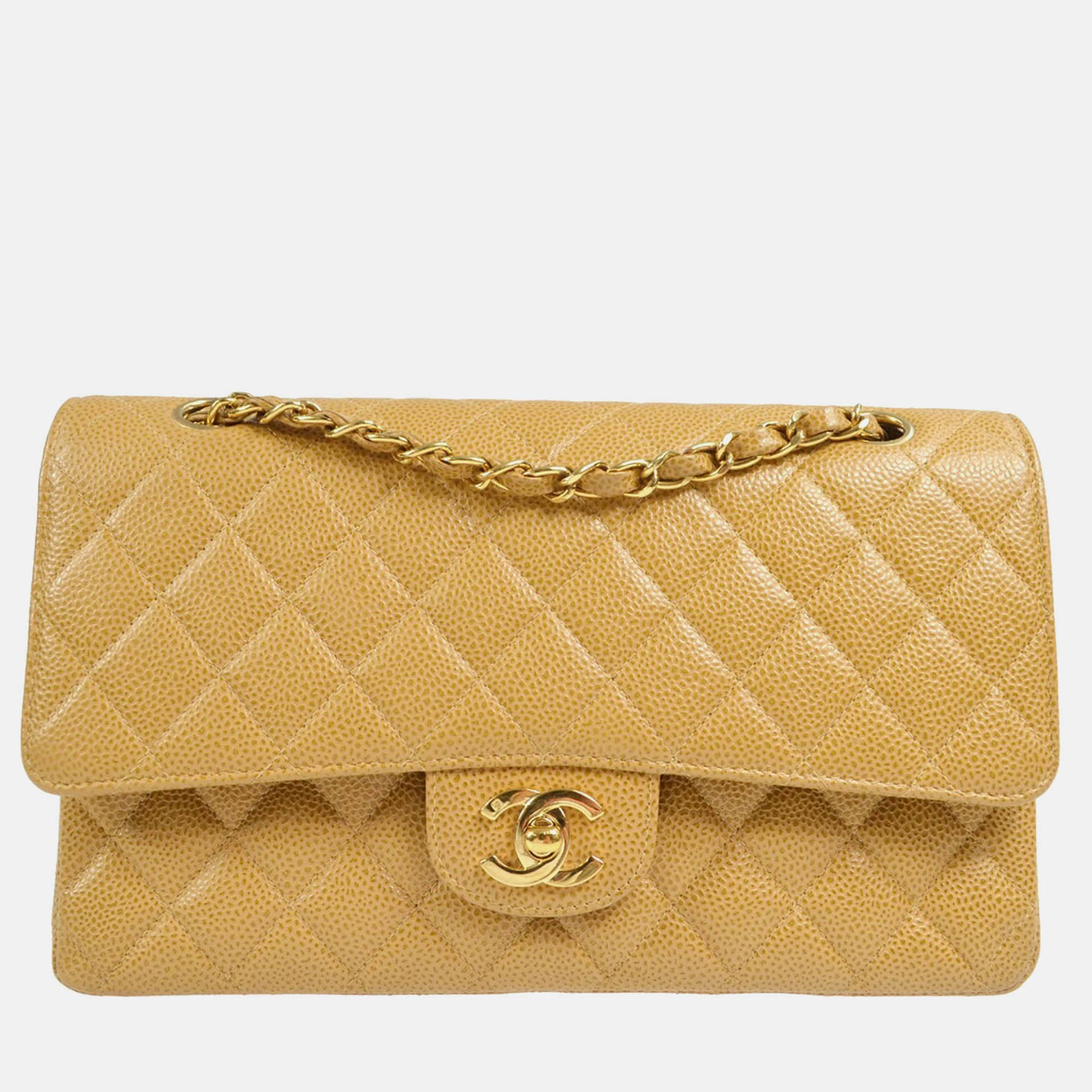 Chanel Classic Double Flap Medium Beige Caviar Leather Shoulder Bag, Handbags - Luxury Closet catalog