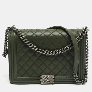 Chanel Military Green Quilted Leather Large Boy Flap Bag, Shoulder Bags - Luxury Closet catalog