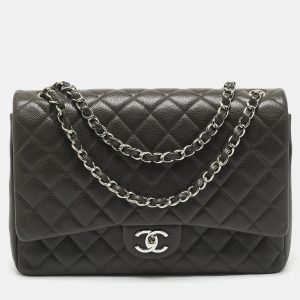 Chanel Dark Grey Quilted Caviar Leather Maxi Classic Double Flap Bag, Shoulder Bags - Luxury Closet catalog
