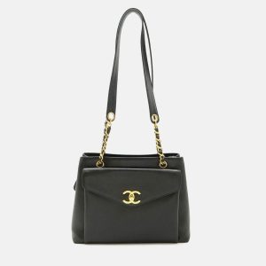 Chanel Front Pocket Black Caviar Skin Leather Tote Bag, Tote Handbags - Luxury Closet catalog