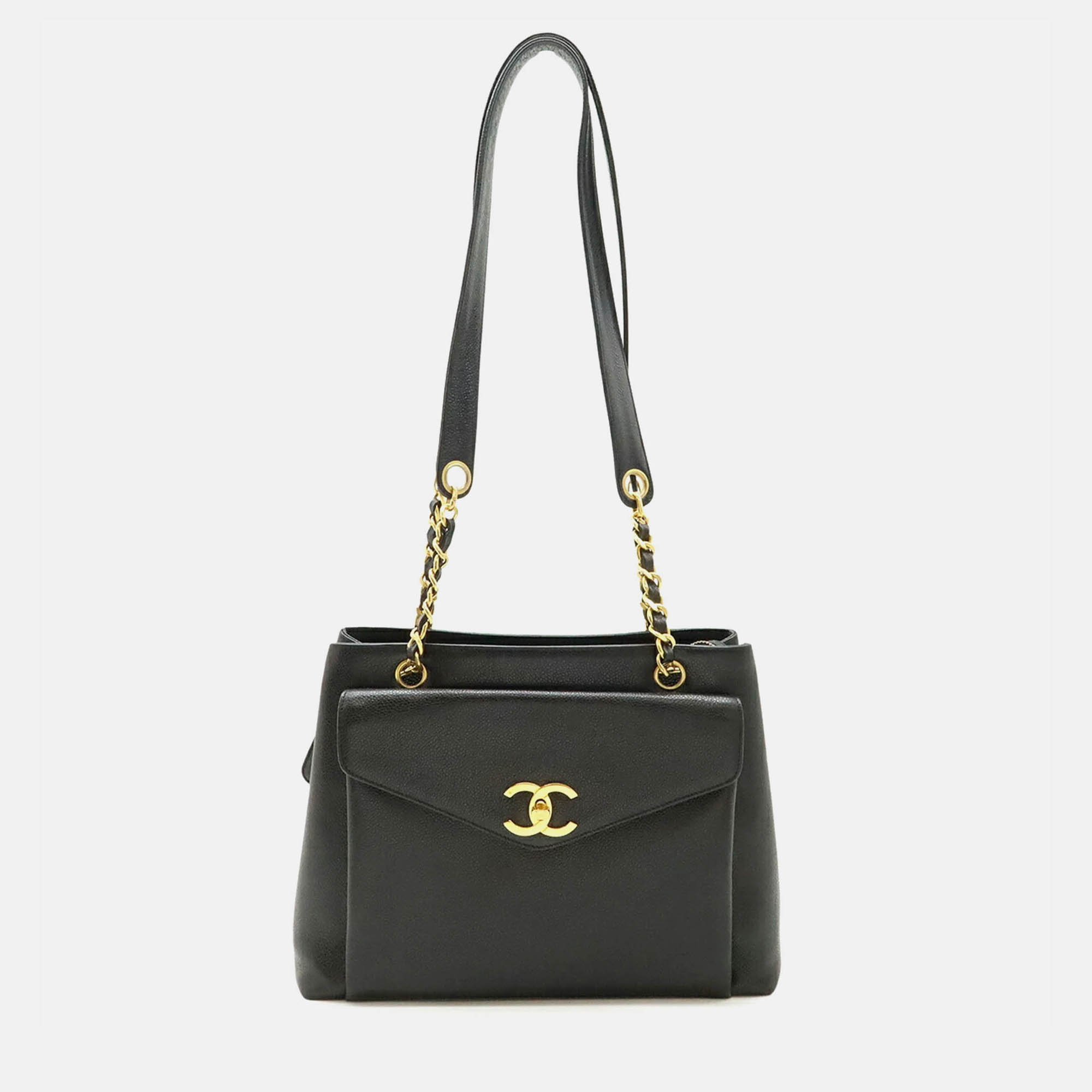 Chanel Front Pocket Black Caviar Skin Leather Tote Bag, Tote Handbags - Luxury Closet catalog