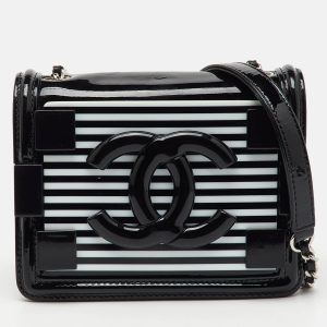 Chanel Black Patent Leather Plexiglass Striped CC Mini Boy Brick Flap Bag, Handbags - Luxury Closet catalog