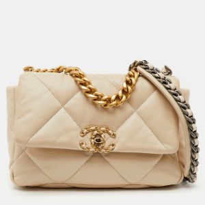 Chanel Cream Quilted Leather Small 19 Flap Bag, Shoulder Bags - Luxury Closet catalog