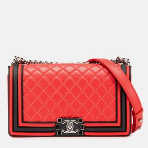 Chanel Black/Red Old Medium Bicolor Quilted Lambskin and Rubber Boy Flap, Shoulder Bags - Luxury Closet catalog