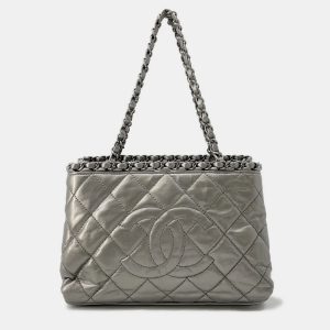 Chanel CC Logo Chain Me Silver Calf Leather Tote Bag, Tote Handbags - Luxury Closet catalog