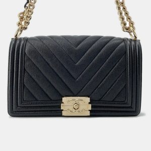 Chanel Boy Chain Black Soft Caviar Leather Shoulder Bag, Handbags - Luxury Closet catalog