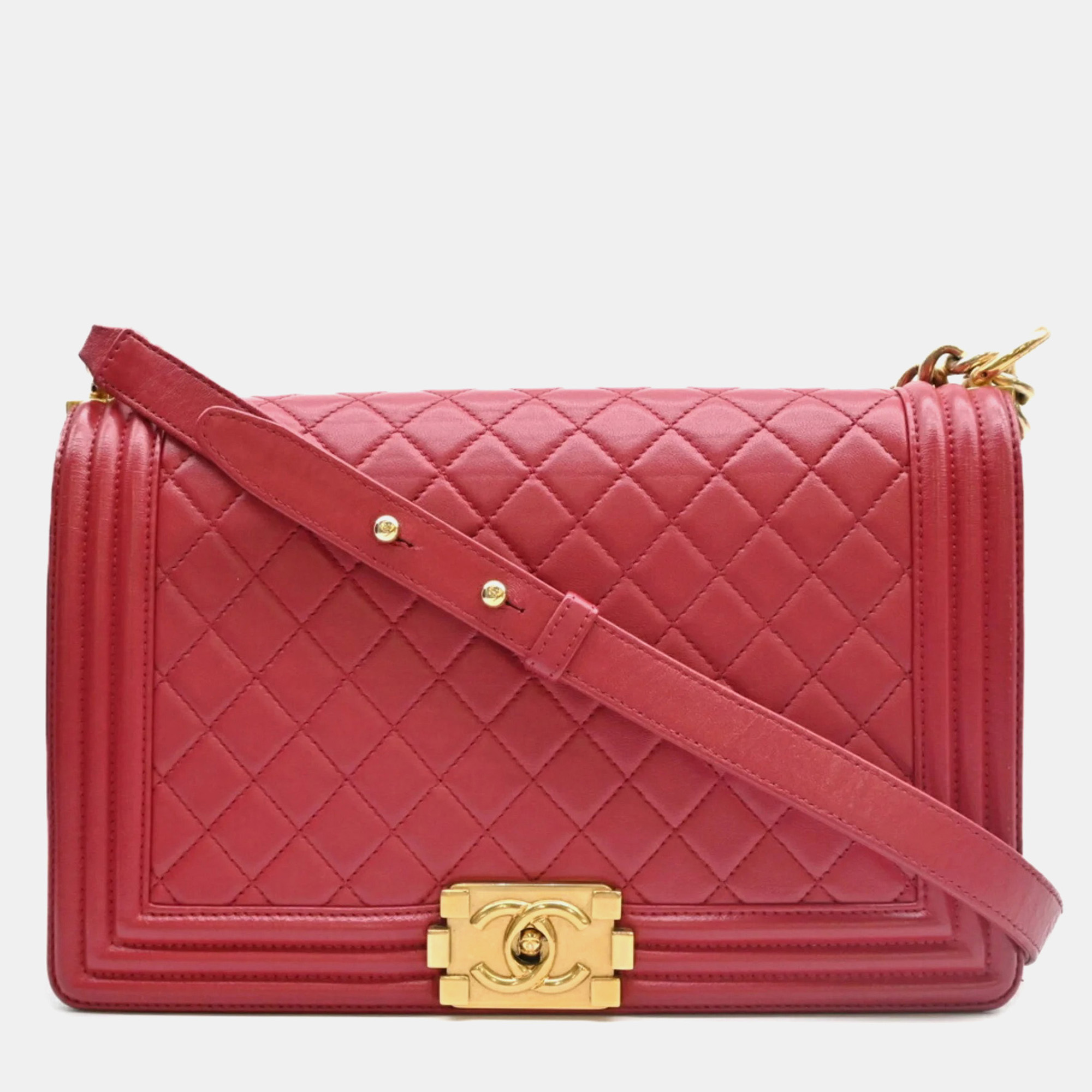 Chanel Boy Red Lambskin Leather Chain Shoulder Bag, Handbags - Luxury Closet catalog
