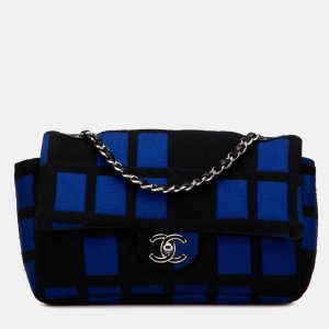 Chanel Black/Blue Medium Jersey Grid Single Flap, Shoulder Bags - Luxury Closet catalog