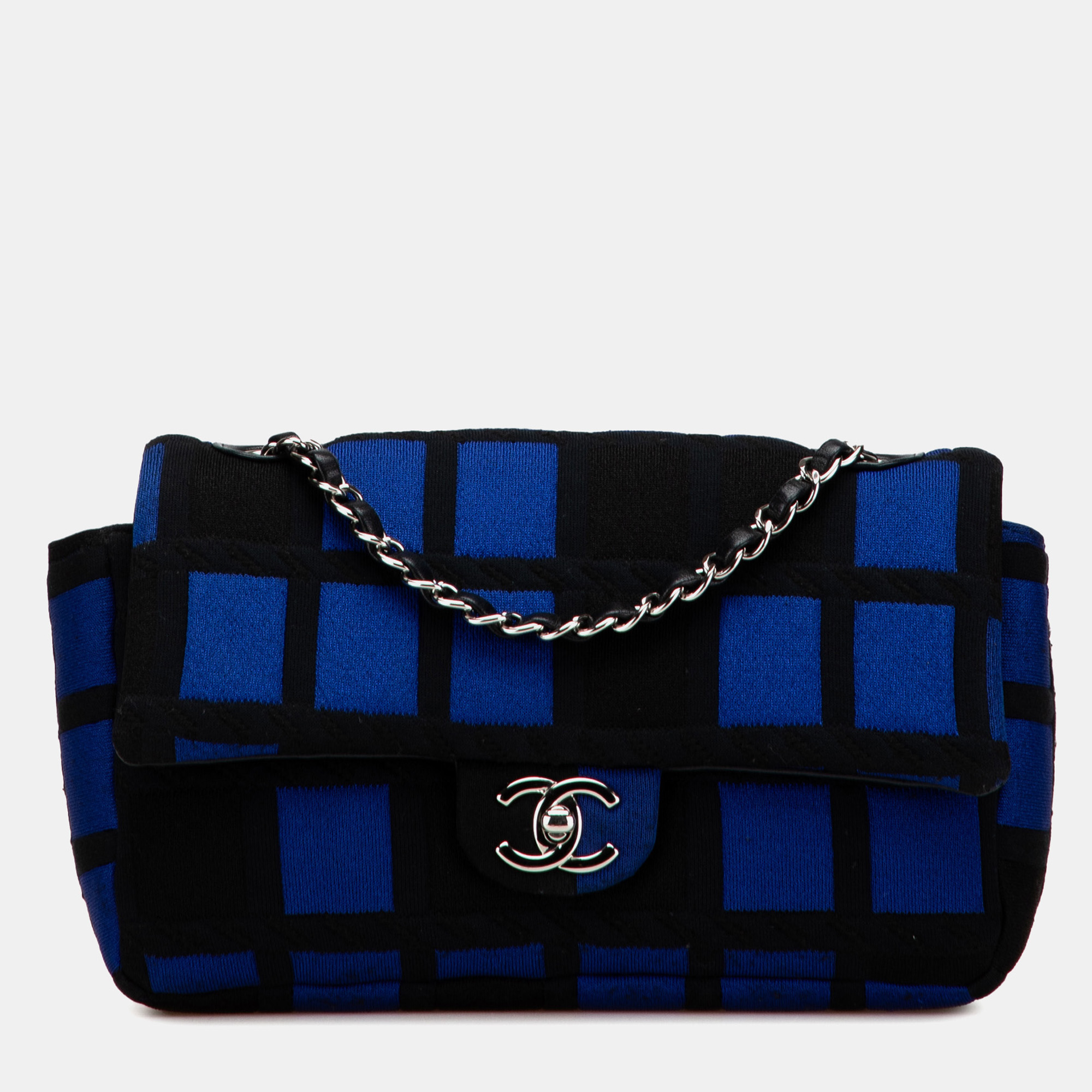 Chanel Black/Blue Medium Jersey Grid Single Flap, Shoulder Bags - Luxury Closet catalog