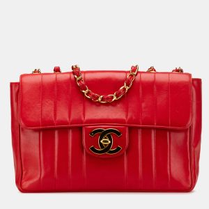 Chanel Red Jumbo XL Vertical Quilt Lambskin Single Flap, Shoulder Bags - Luxury Closet catalog