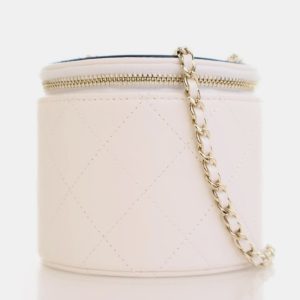 Chanel Round Mini White Lambskin Vanity Case With Chain, Handbags - Luxury Closet catalog