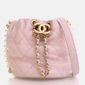 Chanel About Pearls Mini Pink Lambskin Drawstring Bucket Bag, Handbags - Luxury Closet catalog