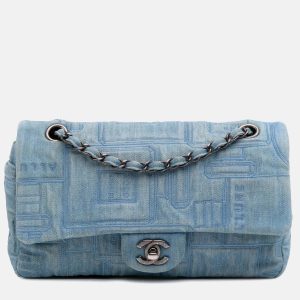 Chanel Blue Medium Embroidered Denim Perfume Bottle Single Flap, Shoulder Bags - Luxury Closet catalog