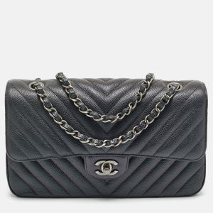 Chanel Black Chevron Caviar Leather Medium Classic Double Flap Bag, Shoulder Bags - Luxury Closet catalog
