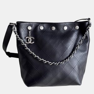 Chanel Hobo Studded Small Black Silver Lambskin Bucket Bag, Handbags - Luxury Closet catalog