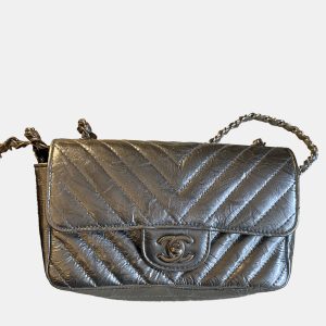 Chanel Chevron Classic Flap Mini Silver Leather Shoulder Bag, Handbags - Luxury Closet catalog