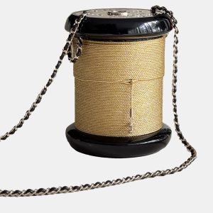 Chanel Plexiglass Bobbin Minaudiere Black and Gold Spool Clutch Bag, Clutches & Special Occasion Bags - Luxury Closet catalog