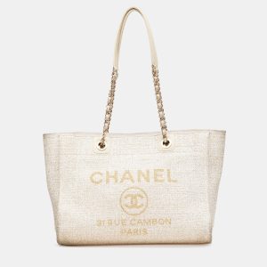 Chanel Cream Small Lurex Boucle Deauville Tote, Tote Handbags - Luxury Closet catalog