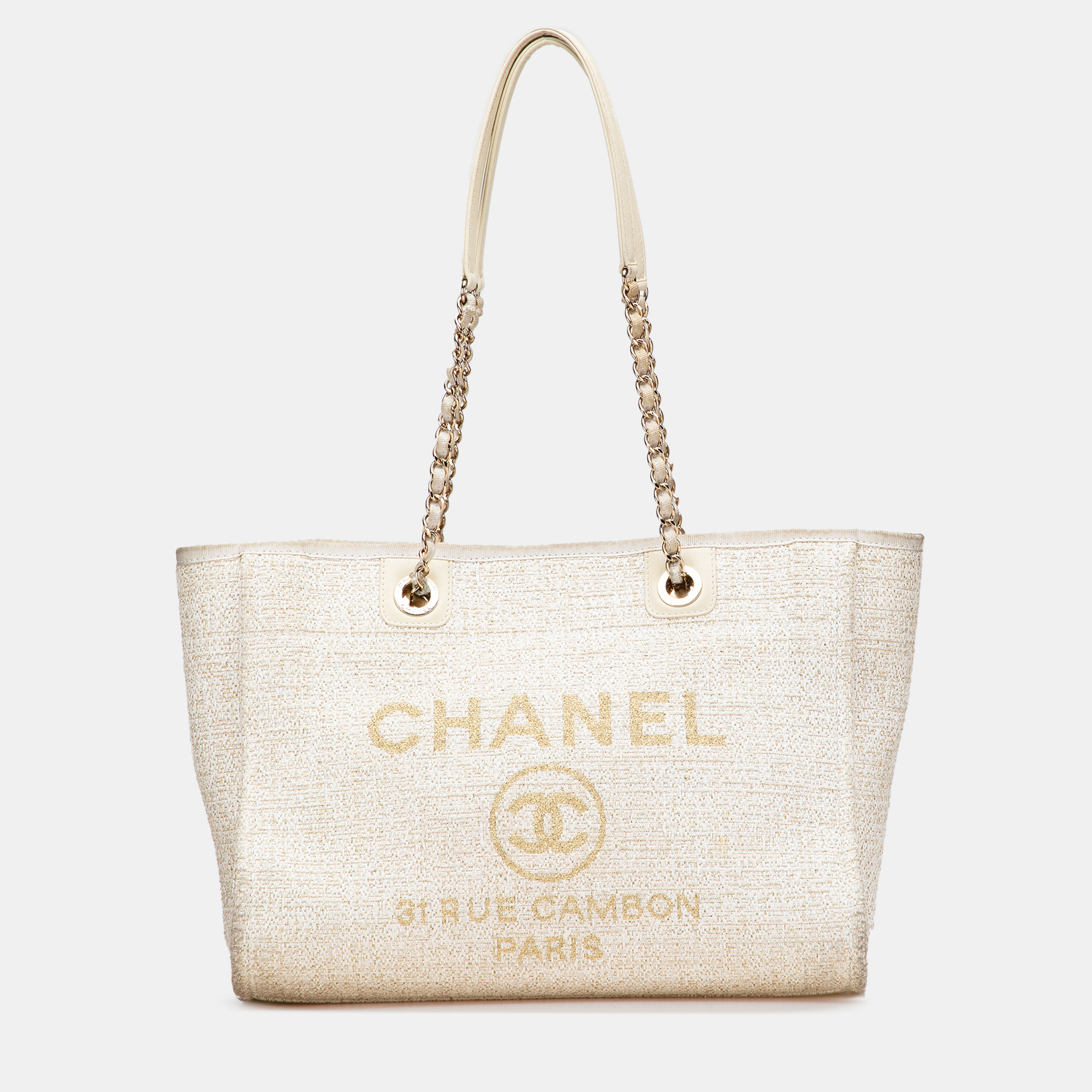 Chanel Cream Small Lurex Boucle Deauville Tote, Tote Handbags - Luxury Closet catalog
