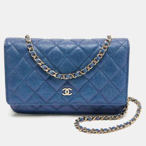 Chanel Metallic Blue Quilted Caviar Leather CC Wallet On Chain, Wallets & Money Clips - Luxury Closet catalog
