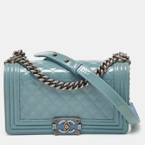 Chanel Light Blue Patent and Leather Medium Classic Boy Flap Bag, Shoulder Bags - Luxury Closet catalog