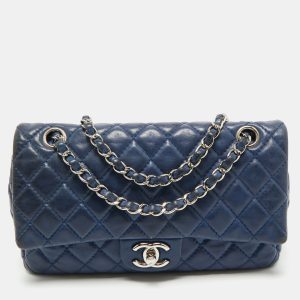 Chanel Dark Blue Quilted Leather Medium Classic Double Flap Bag, Shoulder Bags - Luxury Closet catalog