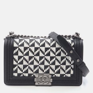 Chanel Boy Medium Black/White Woven Leather Bag, Handbags - Luxury Closet catalog
