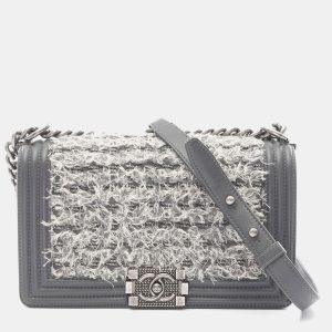 Chanel Boy Gray Fabric Leather Chain Shoulder Bag, Handbags - Luxury Closet catalog