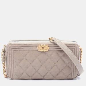 Chanel Boy Chanel Shoulder Bag  Leather Grained Calfskin Beige Ghw Cc, Handbags - Luxury Closet catalog