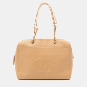 Chanel Coco Mark Tote Chain Shoulder Bag Calf Leather Beige Ghw, Tote Handbags - Luxury Closet catalog