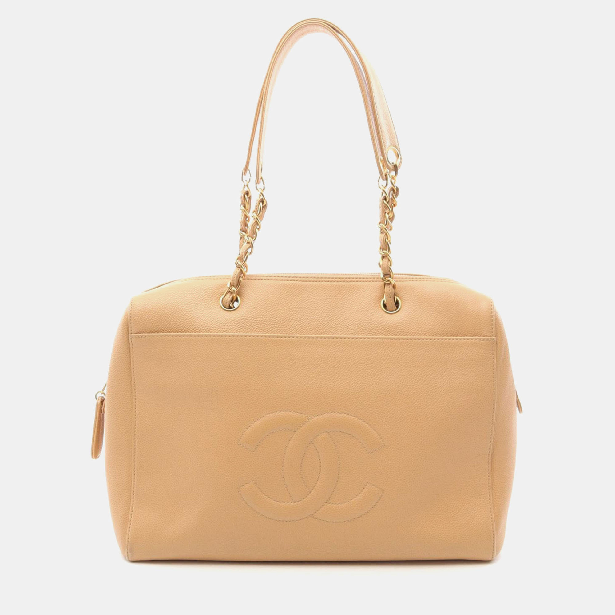 Chanel Coco Mark Tote Chain Shoulder Bag Calf Leather Beige Ghw, Tote Handbags - Luxury Closet catalog