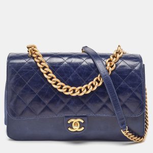 Chanel Navy Blue Quilted Leather Paris-Cosmopolite Straight Lined Flap Bag, Shoulder Bags - Luxury Closet catalog