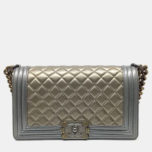 Chanel Gold Silver Leather Medium Boy Bag, Handbags - Luxury Closet catalog