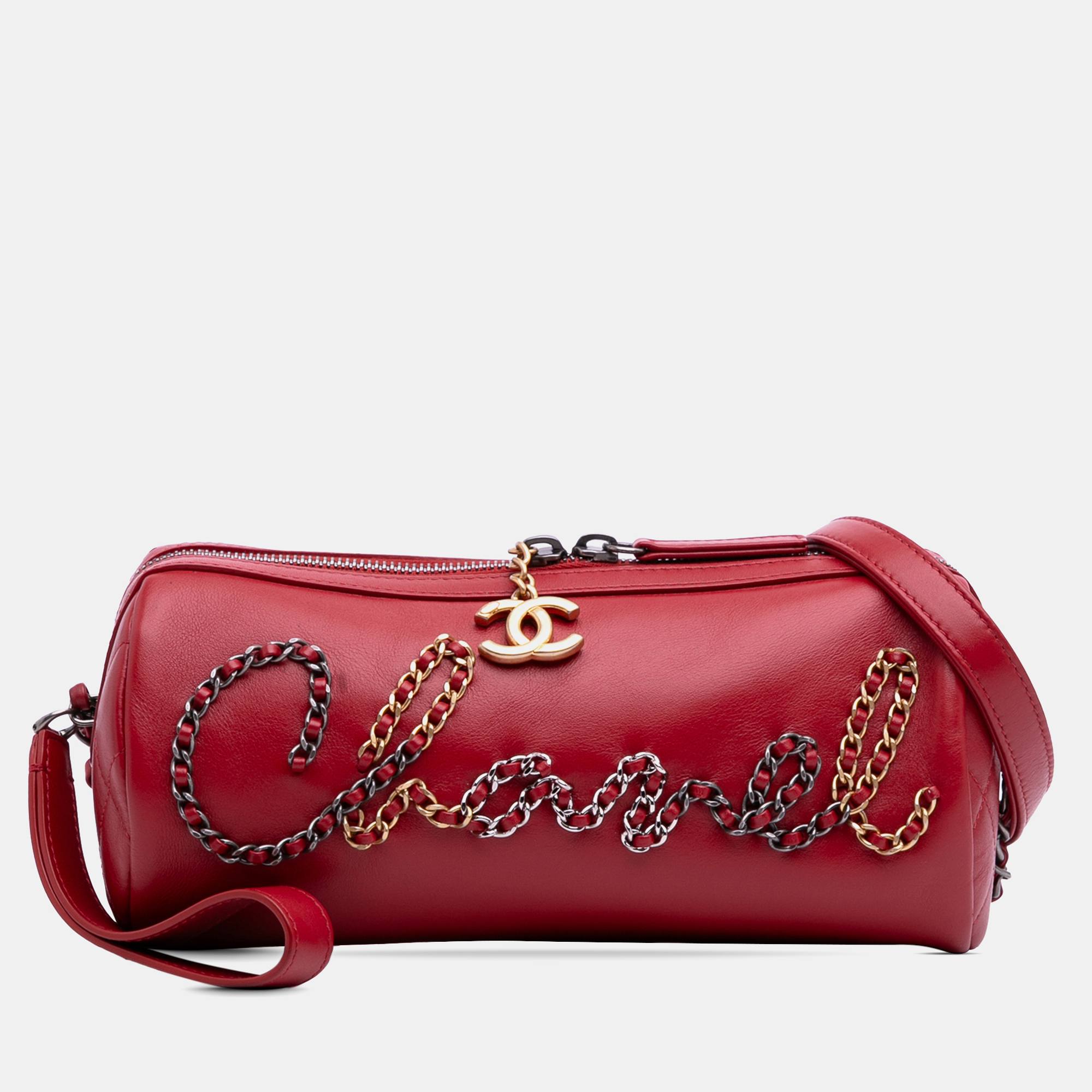 Chanel Red Calfskin Signature Chain 20s Bowling Bag, Shoulder Bags - Luxury Closet catalog
