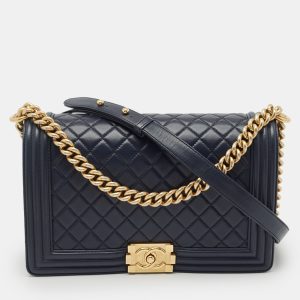 Chanel Navy Blue Quilted Leather New Medium Boy Flap Bag, Shoulder Bags - Luxury Closet catalog