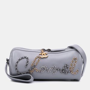 Chanel Grey Calfskin Signature Chain 20s Bowling Bag, Shoulder Bags - Luxury Closet catalog