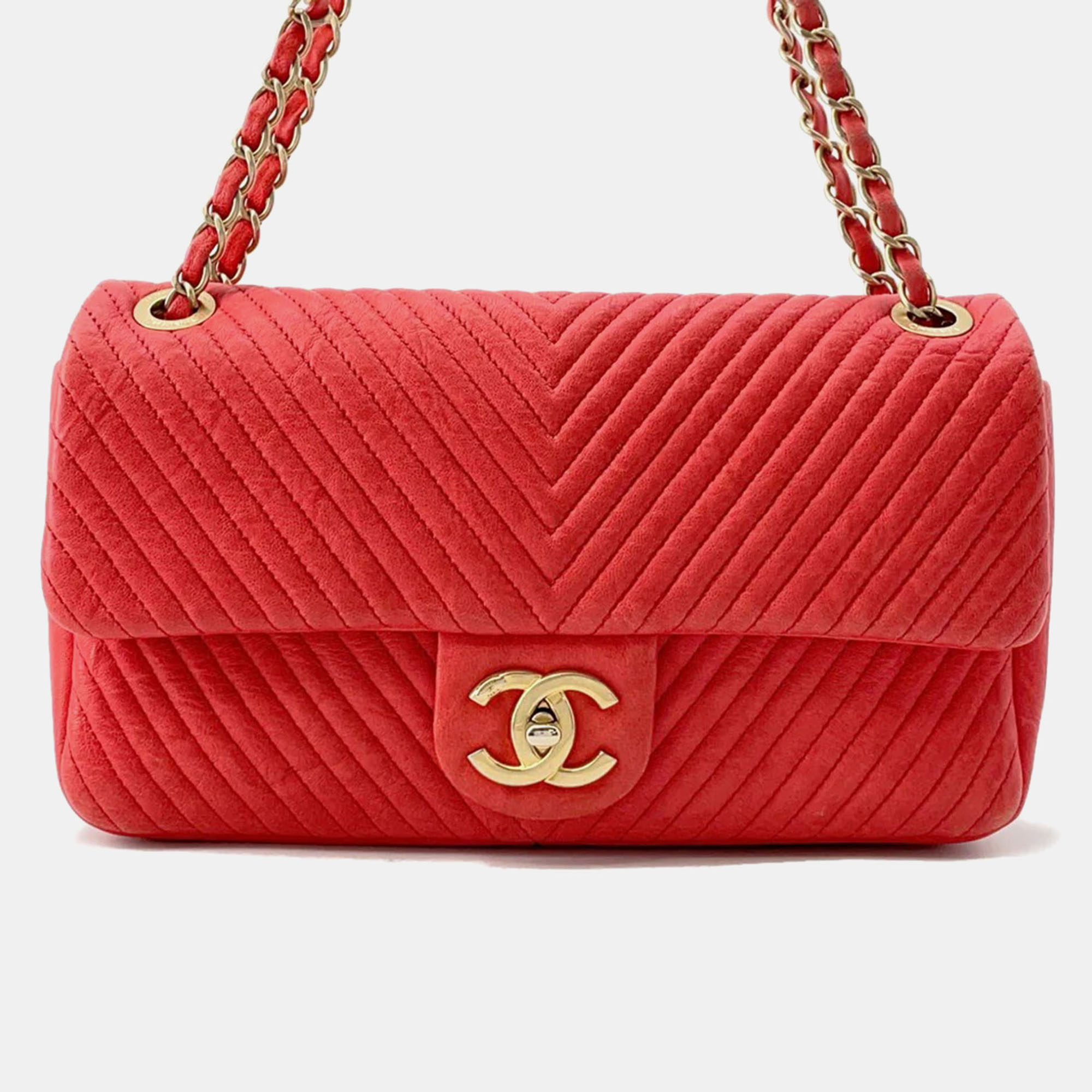 Chanel Chevron Red Leather Chain Shoulder Bag, Handbags - Luxury Closet catalog