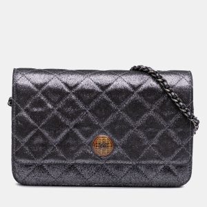 Chanel Silver Quilted Iridescent Lambskin Tartan Button Wallet On Chain, Shoulder Bags - Luxury Closet catalog