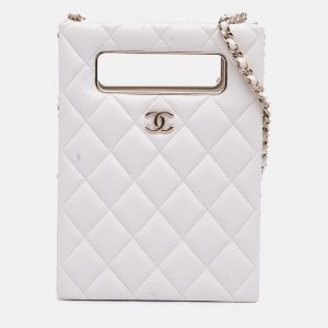 Chanel White Mini Quilted Caviar Cut Out Evening Tote, Shoulder Bags - Luxury Closet catalog