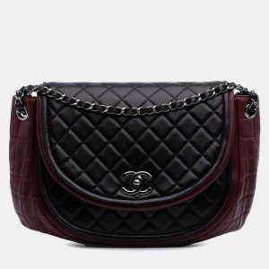 Chanel Burgundy Bicolor Quilted Lambskin Twist Crescent Flap, Shoulder Bags - Luxury Closet catalog