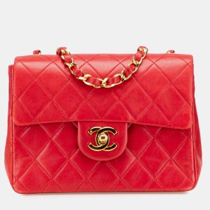 Chanel Red Mini Square Classic Lambskin Single Flap, Shoulder Bags - Luxury Closet catalog