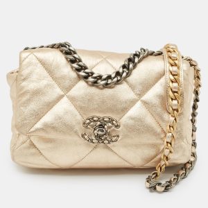 Chanel Gold Quilted Leather Small 19 Flap Bag, Shoulder Bags - Luxury Closet catalog