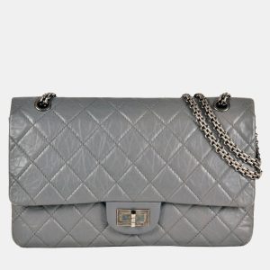 Chanel 2.55 Double Flap Grey Leather Shoulder Bag, Handbags - Luxury Closet catalog