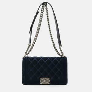 Chanel Boy Navy Velour Chain Shoulder Bag, Handbags - Luxury Closet catalog