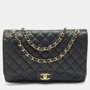 Chanel Black Quilted Caviar Leather Maxi Classic Double Flap Bag, Shoulder Bags - Luxury Closet catalog