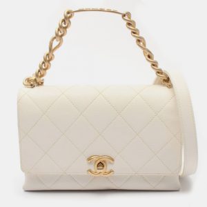 Chanel Matelasse White Grained Calfskin Chain Shoulder Bag, Handbags - Luxury Closet catalog