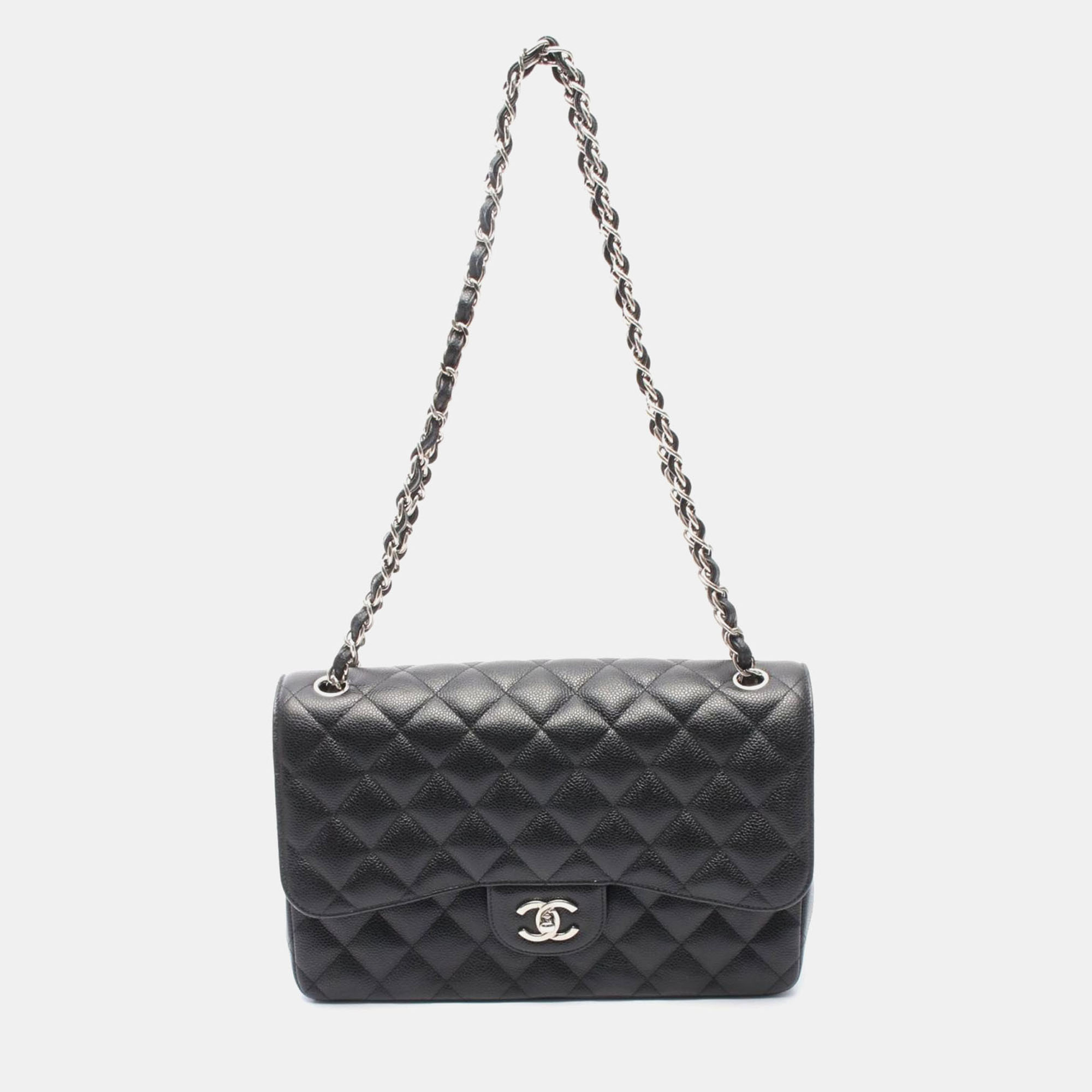 Chanel Classic Double Flap Jumbo Black Calfskin Chain Shoulder Bag, Handbags - Luxury Closet catalog