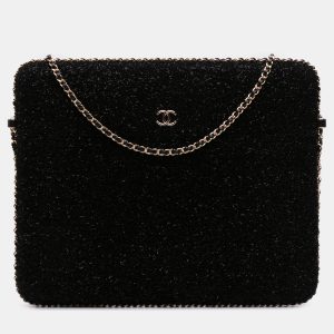 Chanel Black Tweed Chain Around Tablet Holder, Shoulder Bags - Luxury Closet catalog